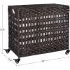 Brown PP Rattan 3-Basket Laundry Hamper Sorter Cart with Removable Cotton Bags