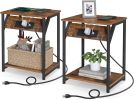 Set of 2 -  Nightstand End Tables Charging Station with 2 USB ports