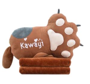 Cute Cat Paw Plush Sofa Bed Decorative Throw Pillow Cushion with Blanket for Office Home; Brown