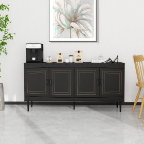 Sideboard Buffet Cabinet, Wooden Storage Cabinet with Adjustable Shelves, Modern 4 Door Console Table for Home Kitchen Living Room Black