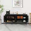 Sideboard Buffet Cabinet, Wooden Storage Cabinet with Adjustable Shelves, Modern 4 Door Console Table for Home Kitchen Living Room Black