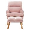 Contemporary Elegance Accent Chair with Footrest, For Relaxing, Arm Rest, Wood, Pink