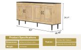 Sideboard Buffet Cabinet, Wooden Storage Cabinet with Adjustable Shelves, Modern 4 Door Console Table for Home Kitchen Living Room Wood