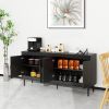 Sideboard Buffet Cabinet, Wooden Storage Cabinet with Adjustable Shelves, Modern 4 Door Console Table for Home Kitchen Living Room Black