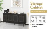 Sideboard Buffet Cabinet, Wooden Storage Cabinet with Adjustable Shelves, Modern 4 Door Console Table for Home Kitchen Living Room Black