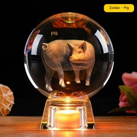 Crystal Ball Zodiac Decorative Crafts Luminous Ornaments (Option: Pig-6cm Ball Electronic Base)