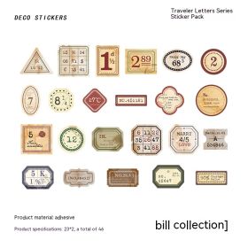 Self Adhesive Stickers For Travelers' Letters Series Vintage Hand Tent DIY Decorative Stickers (Option: Bill Collection-44mm)