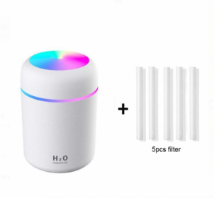 Home Car Charging Colorful Air Humidifier Usb Water Replenishment (Option: White-With 5filter)