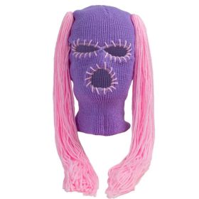 Double Ponytail Hat Wig Adult Autumn And Winter Warm Pullover Cap Festival Funny Knitted Hat (Option: Purple Pink-56 59cm Adult)