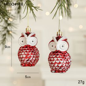 Christmas Decoration Plastic Hand-painted Electroplating Pendant Red Scene Layout (Option: OWL 2 Pack)