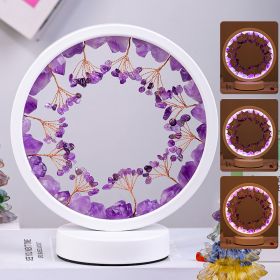 USB Interface Natural Crystal Stone Flower Tree Round Night Light Decoration Holiday Atmosphere Bedside Lamp (Option: Amethyst Flower Tree)