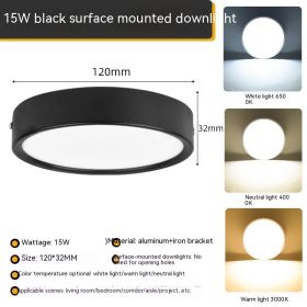 Ultra-thin Household Folding Punch Free Led Surface Mounted Downlight (Option: Tricolor Dimming-Black 15W)